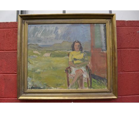 Jörn Stacht (Scandinavian School, early 20th century)
Portrait, Lady by the Dunes
signed, dated 1947, oil on canvas, 64cm x 7