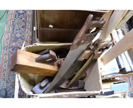 Woodworking Tools - a James Howard jack plane; a Spear & Jackson brass backed no.26 tenon saw, rebate planes; augers; Stanley
