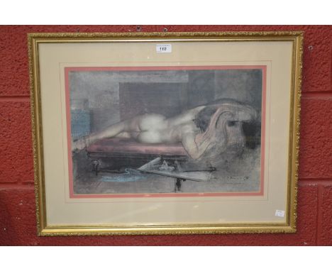 Pietro Annigoni (1910-1988) after, Reclining Nude, half-tone colour process print, 33cm x 49cm 