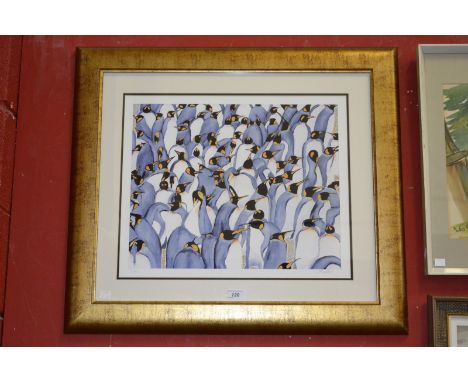 Nicola Read, after, Penguins in the Crowd, limited edition print, artists proof 19/50, 2003