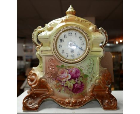 A Victorian ceramic mantel clock, H.37cm 
