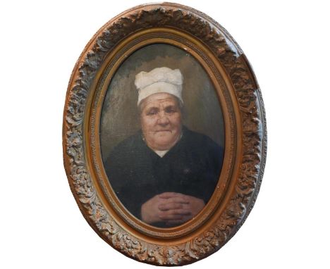 19th century Continental School, a portrait of a lady, oil on canvas, within oval giltwood frame, H.61.5cm