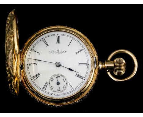 A late 19th Century American lady's 14k gold full hunting cased keyless pocket watch by The Illinois Watch Company Springfiel