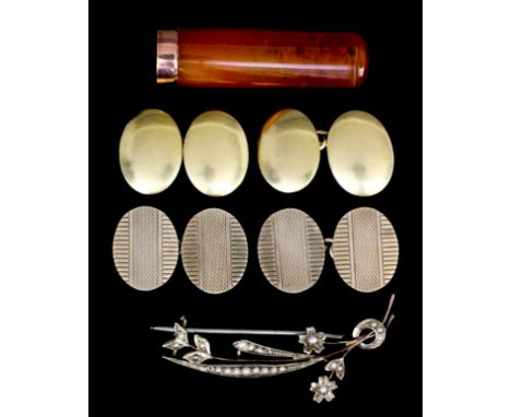 A pair of gentleman's 18ct gold cufflinks with plain oval faces (weight 11.7 grammes), a pair of gentleman's 9ct gold cufflin