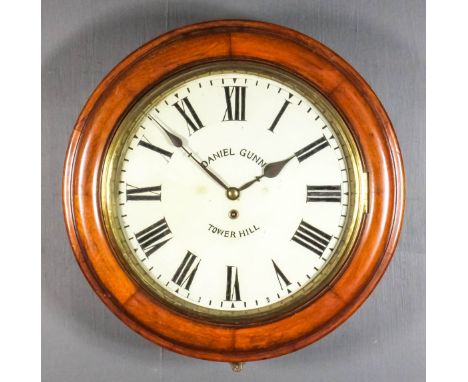 A mahogany cased dial wall clock by Daniel Gunn of Tower Hill, London, the 14ins diameter white enamel dial with Roman numera