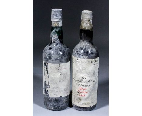 Four bottles of 1952 vintage Bual (Madeira), bottled in 1977 by Ellis, Son &amp; Vidler Ltd. of Hastings to commemorate the R