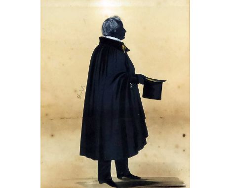 H. M. (19th Century English school) - Pair of painted silhouettes heightened in white - Full length portraits of a gentleman 