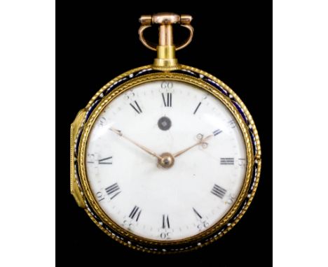 A George III silver gilt and enamel cased pocket watch by William Clements of London, No. 1702, the white enamel dial with Ro