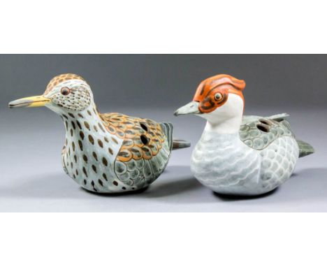 Neil Irons (born 1949) - Two ceramic ocarina - "Sandpiper", 4ins high, and "Smew", 4ins high, both signed and dated 1/6/88 an