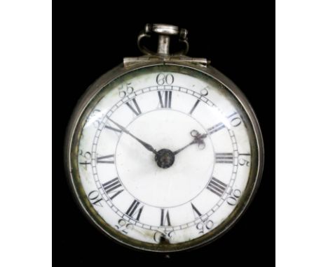 A late 17th/early 18th Century silver pair cased verge pocket watch by John Trubshaw of London, No. 413, the white enamel dia