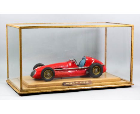 A scratch built 1/12th scale model of a Maserati 4 CLT/48 racing car, contained in glazed display case, 22.5ins wide x 12.5in