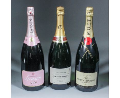 Three&nbsp;magnums of non-vintage champagne - Laurent-Perrier, Lanson Rosé and Moet &amp; Chandon