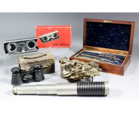 A mixed collection of scientific instruments, including - a miniature sextant by Kelvin &amp; Hughes of London dated 1917, te