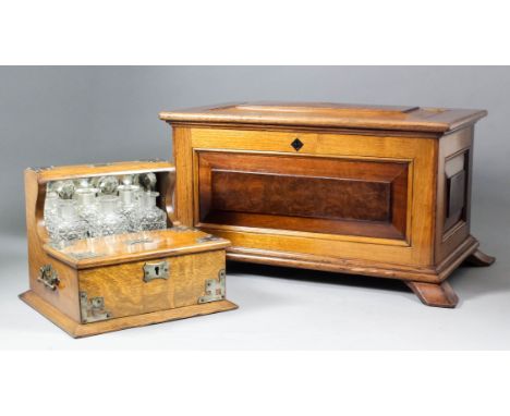 A mahogany panelled casket with raised panels to top and sides, on splayed bracket feet, 18.75ins x 11.5ins x 10.5ins high, a