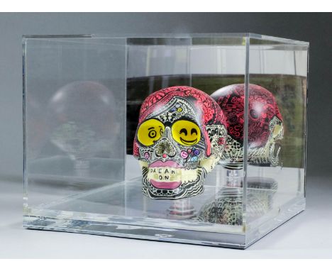 Marie Petrovic (20th Century) - Mixed media - "Dream On", a decorated skull contained in a perspex and mirrored case, 9.75ins