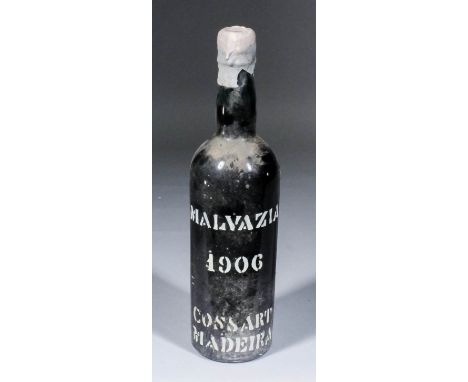 One bottle of 1906 vintage Malvazia (Madeira) bottled by Cossart