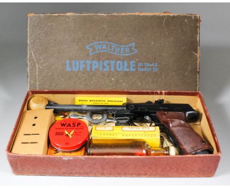 A Walther .177 calibre "James Bond Replica" air pistol, Model LP.53, the 9.5ins steel break barrel, brown composite grips, wi