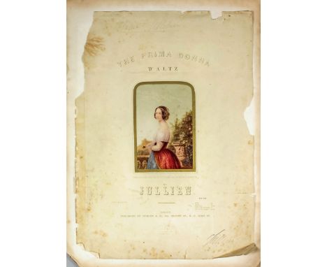 A 19th Century Baxter colour print "The Prima Donna" - portrait of a young woman, 5ins x 3.25ins (unmounted) and a large sele