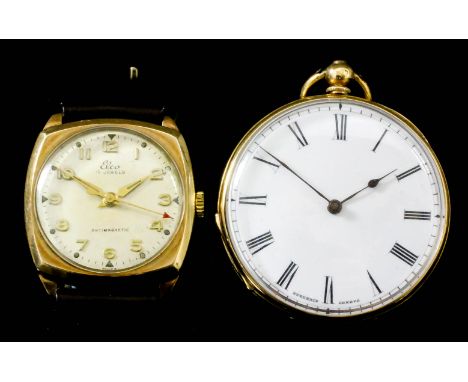 A late 19th Century lady's 18ct gold cased pocket watch by Huguenin of Geneva, No. 8551, the white enamel dial with Roman num