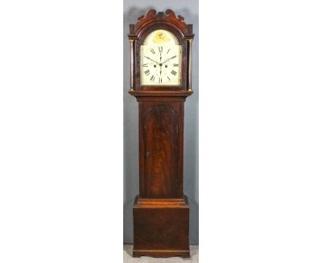 A 19th Century mahogany longcase clock by C. Heizman of Canterbury, the 12ins arched painted dial with Roman numerals, subsid