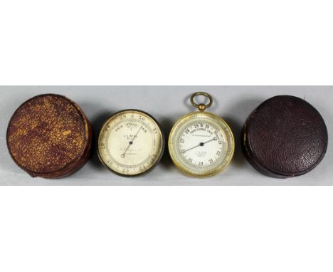 A late 19th Century pocket barometer by F. L. West, 31 Cockspur Street, London,with silvered scale in gilt brass case, 1.875i