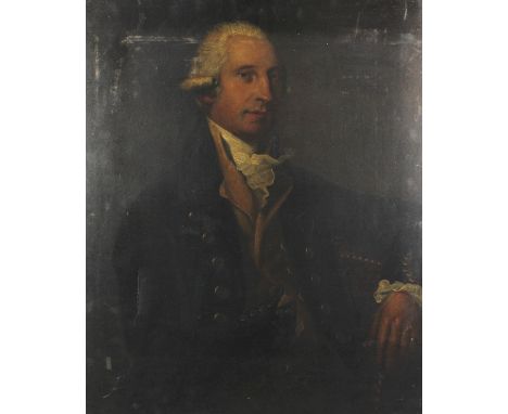 18th Century English school - Oil painting - Half-length portrait of a naval officer, canvas 30ins x 25ins, unframed