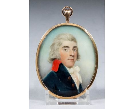 Charles Shirreff (1750-1831) - Miniature shoulder length portrait of John Kilby wearing a blue coat with red collar, on ivory