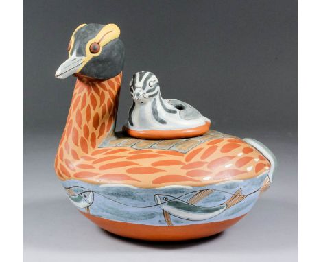 Neil Irons (born 1949) - Ceramic ocarina - "Grebe", 7.25ins high, signed, and dated 5/6/89