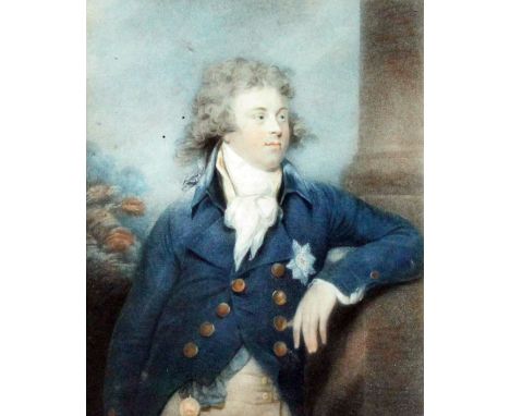 Early 19th Century English school - Coloured mezzotint - Half-length portrait of the Prince Regent with garter star, after Ri