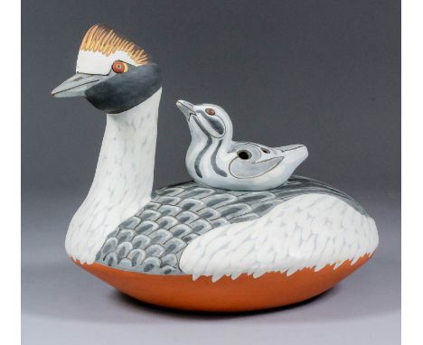 Neil Irons (born 1949) - Ceramic ocarina - "Hooded Grebe", 8ins high, signed and dated 8/10/89