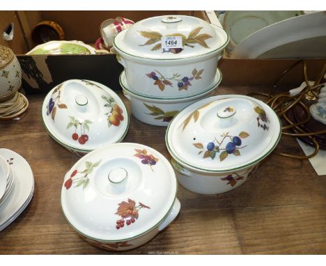 Five Royal Worcester 'Evesham Vale' serving dishes and lidded casserole.