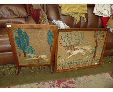 A Firescreen with needlework and large picture frame needlework.