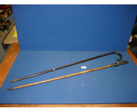 A walking stick with a metal tip and a Dubois grabber.