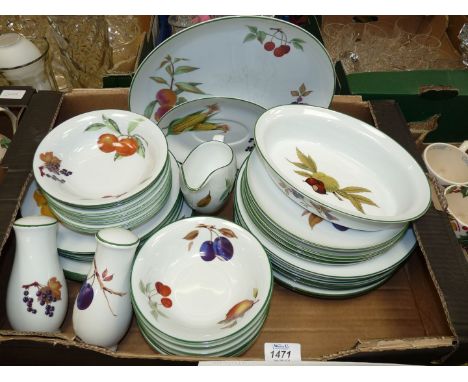 A quantity of Royal Worcester 'Evesham' including; dinner plates, breakfast plates, tea plates, desert bowls, sauce boat, pep