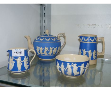 A Copeland Spode teapot, sugar bowl, large jug and small jug.