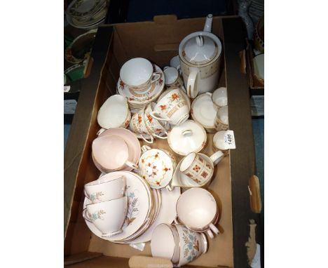 A quantity of part Teasets including Tuscan 'Blue Star', Royal Worcester 'Chamberlain' and 'Sahara'.