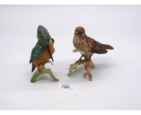 A Goebel Kingfisher and Song Thrush (repair to beak), the tallest 6 1/4" high.