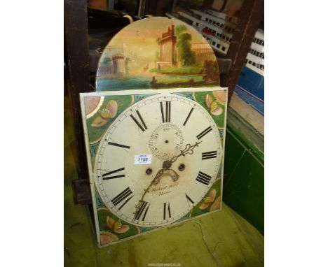 A painted Longcase clock face, workings and key, makers Richard Webb, Brecon.