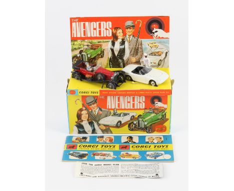 Corgi Toys gift set No. 40 The Avengers, comprising of red vintage Bentley and a white Lotus Elan S2, sold with the two Aveng