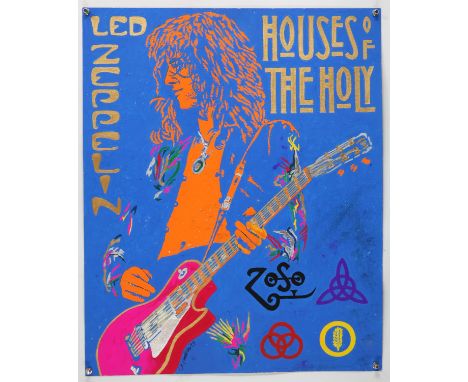 Led Zeppelin 'Houses of the Holy' - Original hand painted artwork on thick paper by John Judkins, signed and dated 75, flat, 