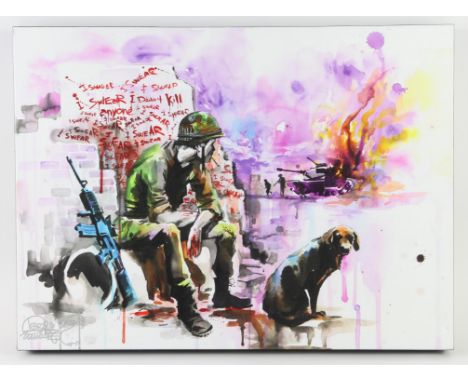 Lora Zombie 'I didn't kill anyone' Limited edition print on canvas, Hand signed in silver with sketch at bottom left, 60 x 45