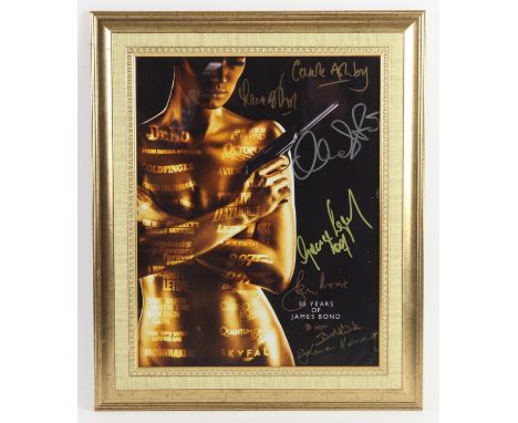 James Bond - 50 Years of James Bond print signed by George Lazenby, Roger Moore, Carole Ashby, Lana Wood, Burt Kwouk, Sylvana
