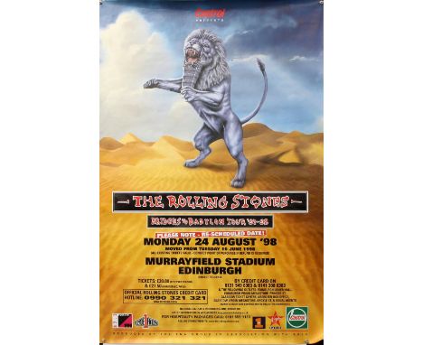 Rolling Stones Bridges To Babylon (1998) tour poster, this for Murrayfield, Edinburgh, the gig re-scheduled from June to 24th