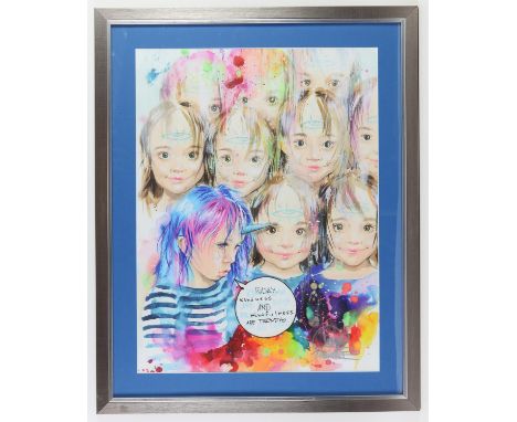 Lora Zombie 'Kindness and Mindfulness' Art print, hand Signed bottom right, Framed, 60 x 75 cm. 