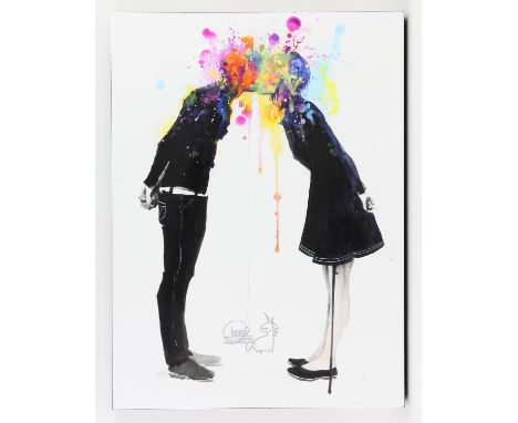 Lora Zombie - 'Big Bang Kiss', hand signed in silver with sketch at bottom, on canvas 45x60cm. 