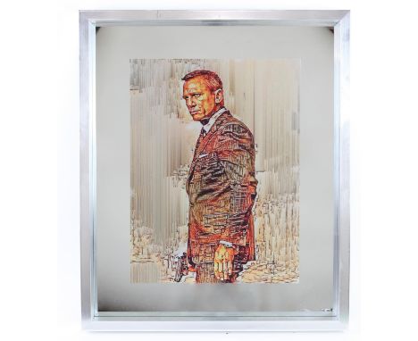 James Bond - Daniel Craig Glitch Art signed and by David Vijsma, Mirror Edition one off, Framed 63x53x4.8 cm. 