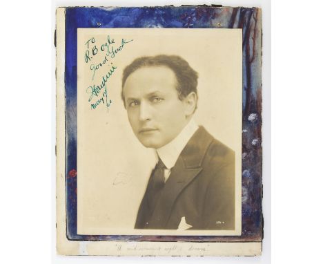 Harry Houdini (1874-1926) Hungarian-American Magician & Escapologist. Vintage hand signed photo 'To R. B. Ogle Good Luck Houd