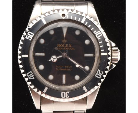 Rolex a Reference 5513 Gentleman's stainless steel submariner wristwatch, the bezel with long 5 insert, the gilt signed meter