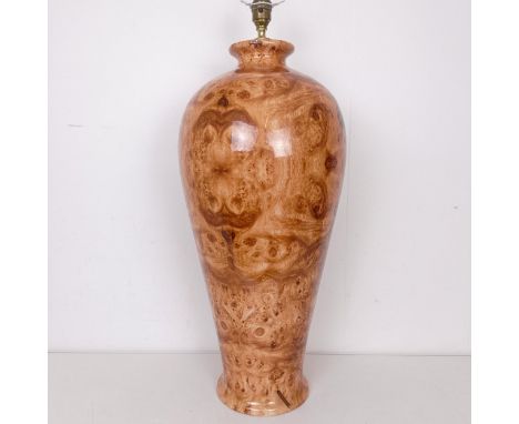 A simulated burr walnut ceramic table lamp, 62 cm high