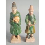 TWO CHINESE SANCAI GLAZED POTTERY FIGURES, 21cm and 20cm high, (2).